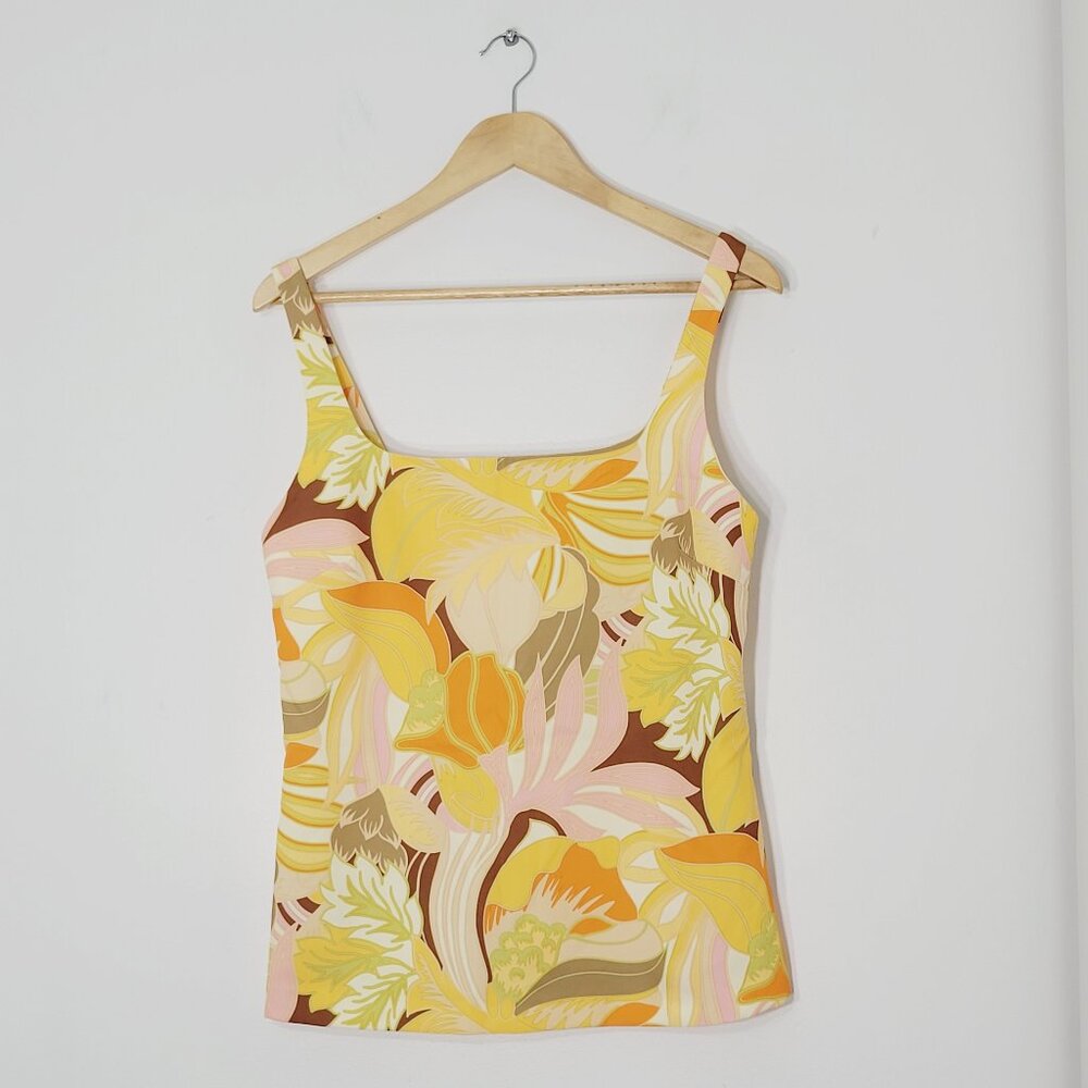 Zara Women's Yellow Floral Print Sleeveless Square Neck Pullover Blouse S NWOT